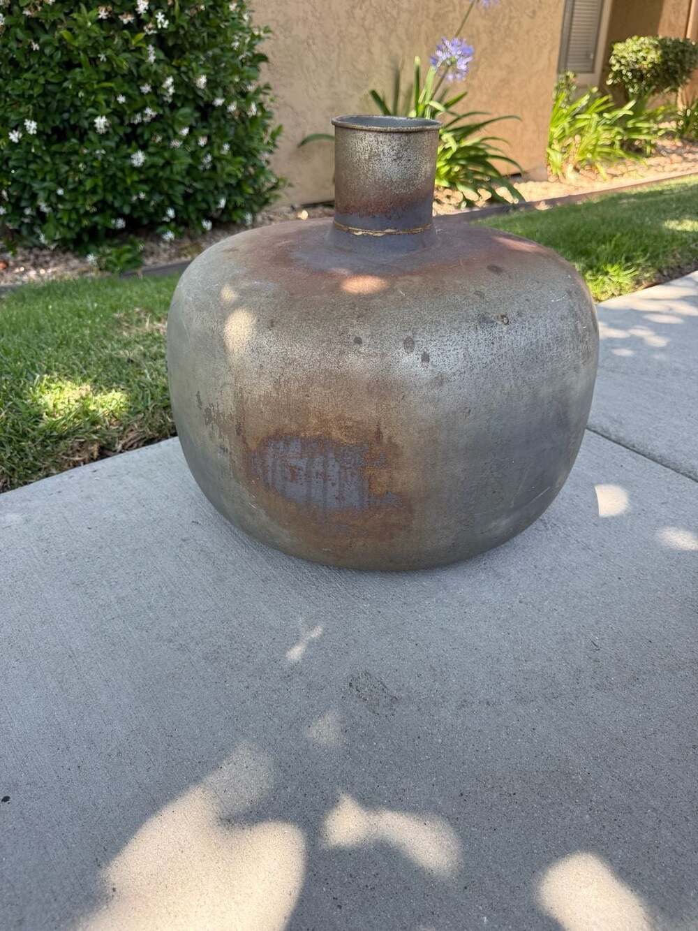 Vintage Industrial Metal Jug Vase 16.5 Inches Tall